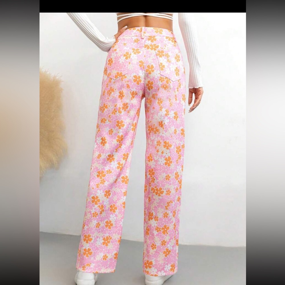 Floral Print Straight Leg Pants - Picture 2 of 2